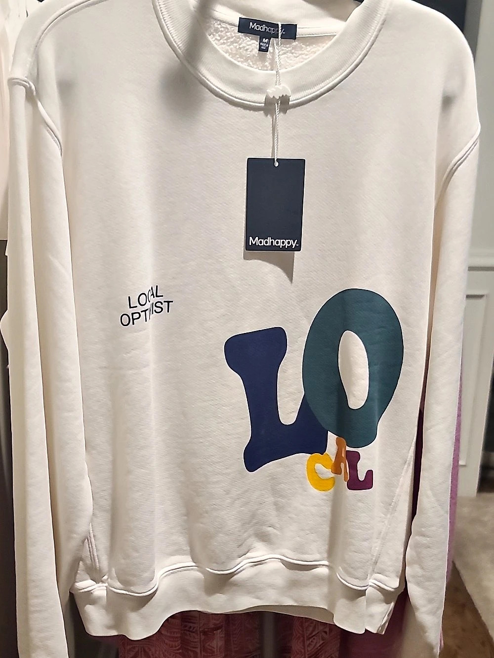 MadHappy Local Optimist Perfect Crewneck Sweatshirt White & Multicolor Medium